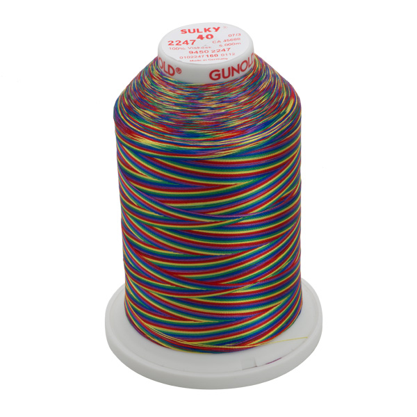 Sulky 40 Wt. Rayon Multi-Color Thread - Blue/Lavender/Red/Yellow/Green - 5,500 yd. Jumbo Cone