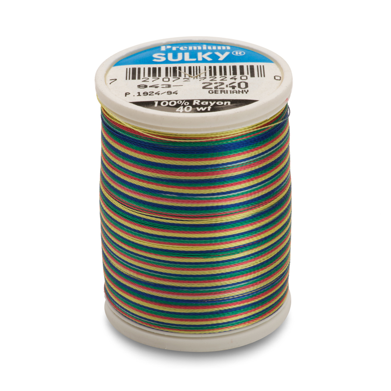 Sulky 40 Wt. Rayon Multi-Color Thread -Green/Coral/Blue/Yellow - 850 yd. Spool